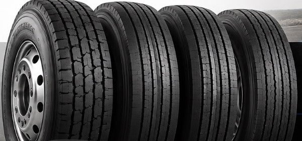 Row of commercial truck tires